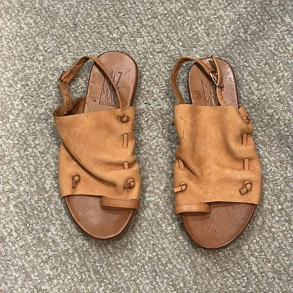 Free People Miz Mooz Lake House Sling Back Leather Sandal Tan Brown EU 36